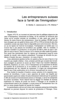 Les entrepreneurs suisses face a l'arrêt de l'immigration