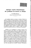 Quelques aspects internationaux des problèmes du travail en Afrique
