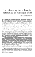 La réforme agraire et l'emploi, notamment en Amérique latine