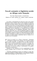 Travail coutumier et législation sociale en Afrique noire française