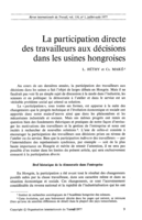 La participation directe des travailleurs aux décisions dans les unsines hongroises
