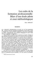 Les coûts de la formation professionnelle: bilan d'une étude pilote et essai méthodologique