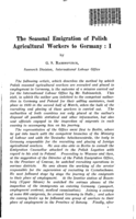 The seasonal emigration of Polish agricultural workers to Germany: I