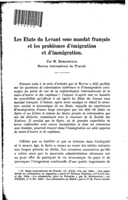 Les Etats du Levant sous mandat français et les problèmes d'émigration et d'immigration