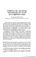 L'influence des conventions internationales du travail sur la législation suisse