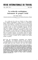 La recherche sociologique, instrument de progrès social