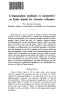 L'organisation syndicale et corporative en Italie depuis les récentes réformes