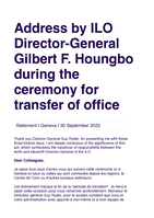 Address by ILO Director-General Gilbert F. Houngbo during the ceremony for transfer of office