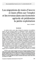 Les migrations de main-d'oeuvre et leurs effets sur l'emploi et les revenus dans une économie agricole e où prédomine la petite exploitation