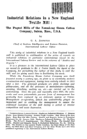 Industrial relations in a New England textile mill: the Pequot mills of the Naumkeag steam cotton company, Salem, Mas, U.S.A.