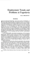 Employment trends and problems in Yugoslavia