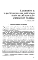 L'animation et la participation aux institutions rurales en Afrique noire d'expression française