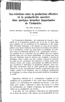 Les relations entre la production effective et la productivité ouvrière dans quelques branches importantes de l'industrie