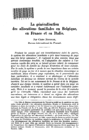 La généralisation des allocations familiales en Belgique, en France et en Italie