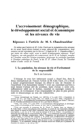 L'accroissement démographique, le développement social et économique et les niveaux de vie: réponses à l'article de M. S. Chandrasekhar