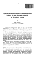 Agricultural development and indigenous labour in the french colonies of tropical Africa