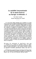 La mobilité internationale de la main-d'œuvre en Europe occidentale: I