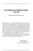 A la mémoire de Elimane Kane, 1933-1988: Directeur général adjoint du BIT