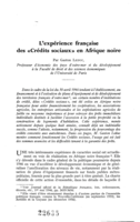L'expérience française des «crédits sociaux» en Afrique noire