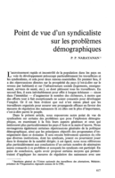 Point de vue d'un syndicaliste sur les problèmes démographiques