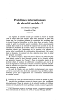Problèmes internationaux de sécurité sociale: I