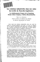 Les relations industrielles dans une usine du textile de Nouvelle-Angleterre: les établissements Pequot, de la Naumkeag Steam Cotton Company, à Salem (Massachusetts)
