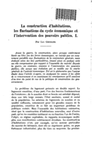 La construction d'habitations, les fluctuations du cycle économique et l'intervention des pouvoirs publics: I