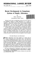 Recent developments in compulsory systems of family allowances