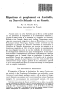 Migrations et peuplement en Australie, en Nouvelle-Zélande et au Canada