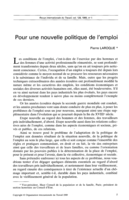 Pour une nouvelle politique de l'emploi