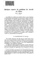 Quelques aspects du problème du travail en Chine