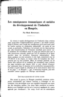 Les conséquences économiques et sociales du développement de l'industrie en Hongrie