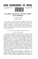Les plans récents de sécurité sociale et le chômage