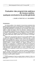 Evaluation des programmes spéciaux de travaux publics: quelques conclusions de portée générale