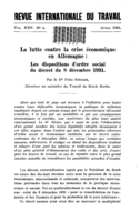 La lutte contre la crise économique en Allemagne: les dispositions d'ordre social du décret du 8 décembre 1931