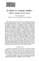 La théorie de l'économie planifiée: étude de quelques travaux récents