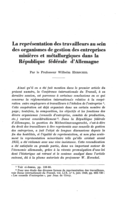 La représentation des travailleurs au sein des organismes de gestion des entreprises minières et métallurgiques dans la République fédérale d'Allemagne