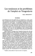 Les tendances et les problèmes de l'emploi en Yougoslavie