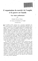 L'organisation du marché de l'emploi et la guerre au Canada: une étude préliminaire
