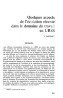 Quelques aspects de révolution recente dans le domaine du travail en USSR
