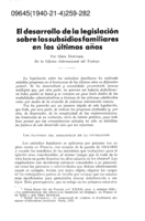 El desarrollo de la legislación sobre los subsidios familiares en los últimos años