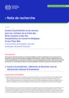 Accès à la protection et au recours pour les victimes de la traite des êtres humains à des fins d'exploitation du travail en Belgique et aux Pays-Bas: conclusions principales, bonnes pratiques et points d'action