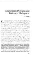 Employment problems and policies in Madagascar