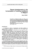 Recent developments in the humanisation of working conditions in Belgium