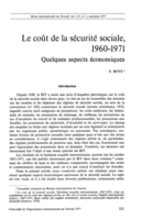 Le coût de la sécurité sociale, 1960-1971: quelques aspects économiques