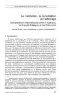 La médiation, la conciliation et l'arbitrage: comparaison internationale entre l'Australie, la Grande-Bretagne et les Etats-Unis