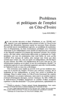 Problèmes et politiques de l'emploi en Côte-d'Ivoire