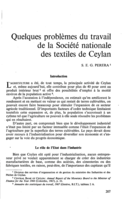 Quelques problèmes du travail de la Société nationale des textiles de Ceylan