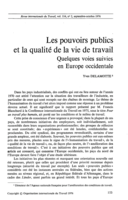 Les pouvoirs publics et la qualité de la vie de travail: quelques voies suivies en Europe occidentale