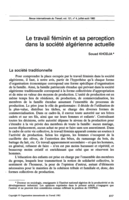 Le travail féminin et sa perception dans la société algérienne actuelle